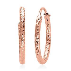 14K Rose Gold Over Sterling Silver 20mm Wavy Textured Hoop Earrings Pair